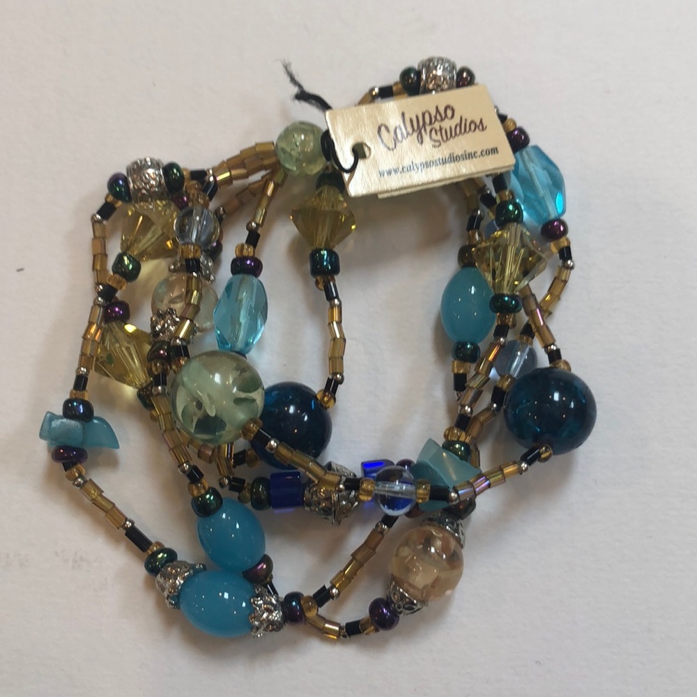 Calypso Studios bracelet beaded multi color 5 strand elastic stretchy Y2K